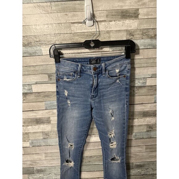 Women’s Abercrombie & Fitch Denim Jeans Low Rise Medium Wash Distressed Size 24 - Picture 4 of 13